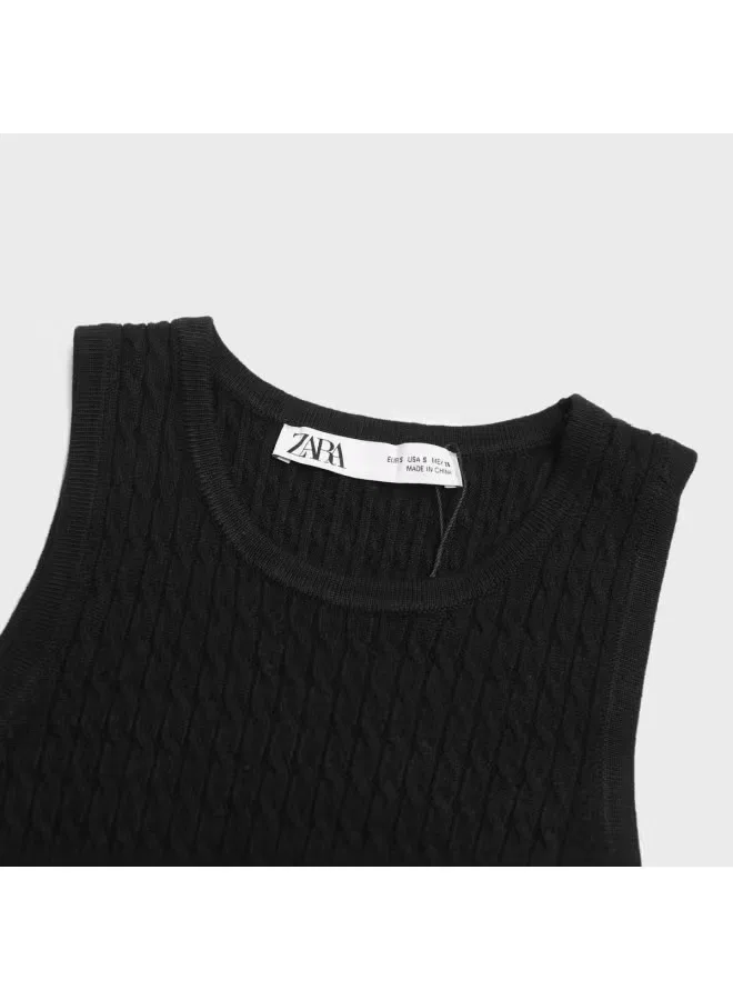 Футболка без рукавов с круглым вырезом Zara, черный — фото 4
