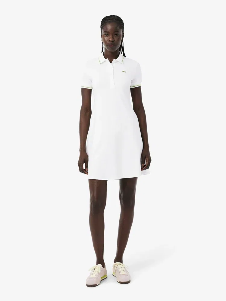 Платье поло LACOSTE White, с воротником, из хлопка и модала