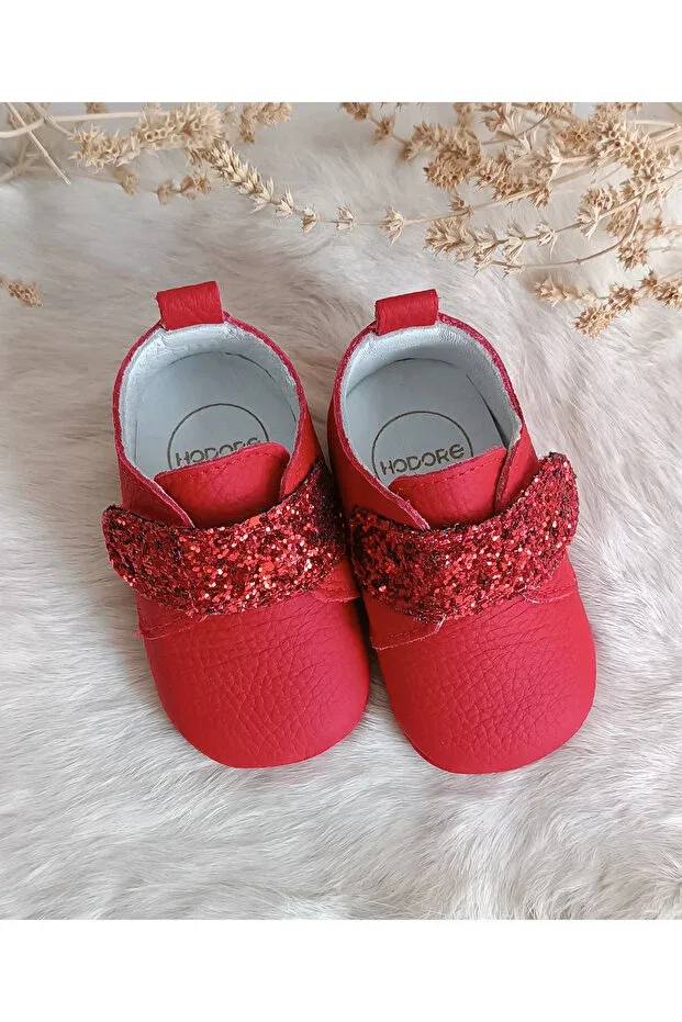 Детские туфли для девочек кожаные Juno red genuine leather baby shoes Hodore, Red With Stones