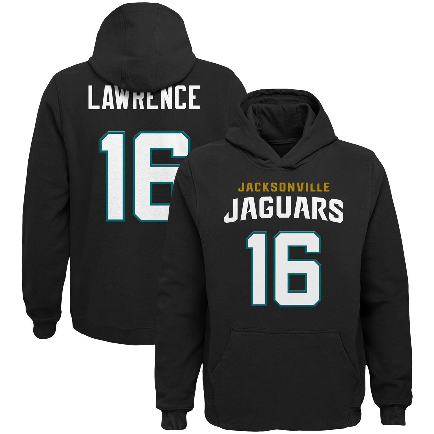 

Молодежный пуловер с капюшоном Trevor Lawrence Black Jacksonville Jaguars Mainliner с именем и номером игрока Outerstuff