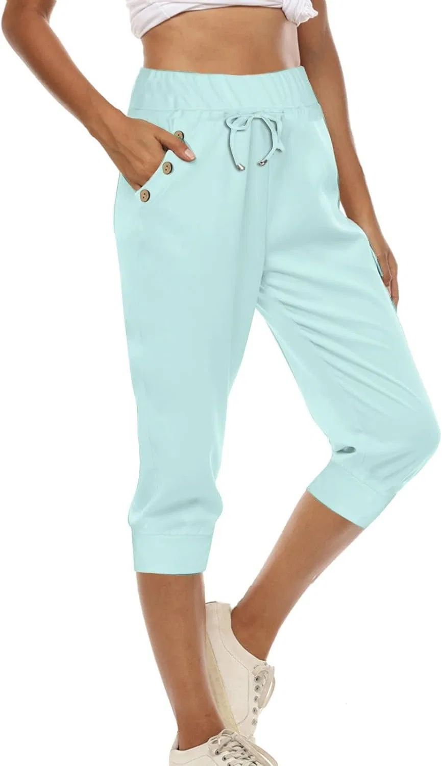 Капри для женщин с высокой талией, легкие, с карманами, Mint Green — фото 2