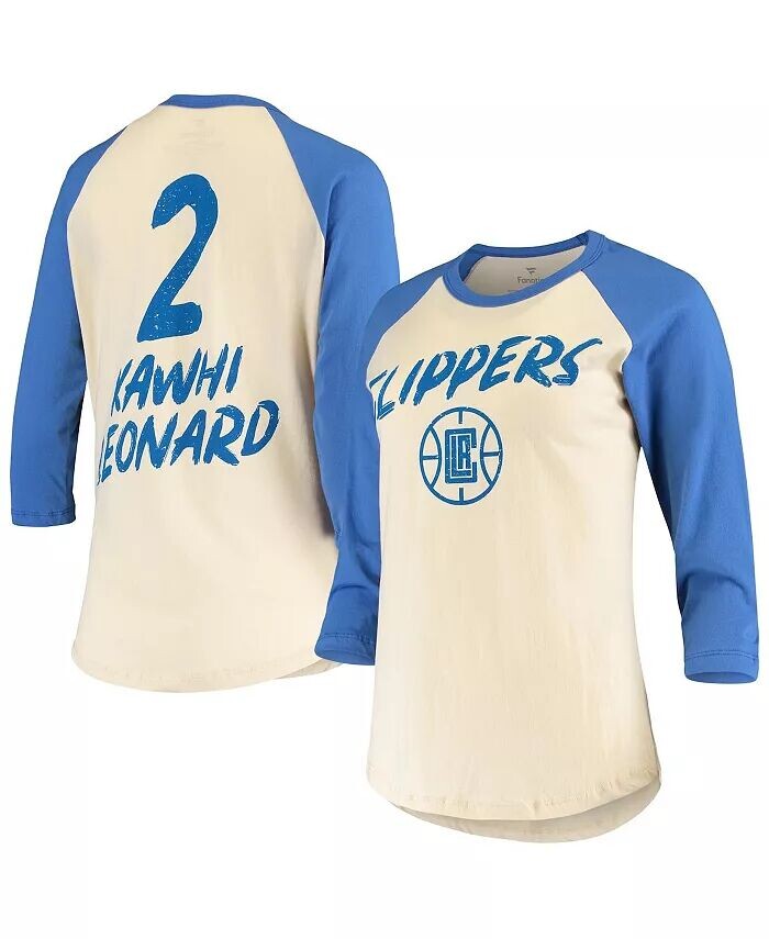 

Женская футболка Kawhi Leonard Cream LA Clippers с рукавом три четверти реглан Fanatics