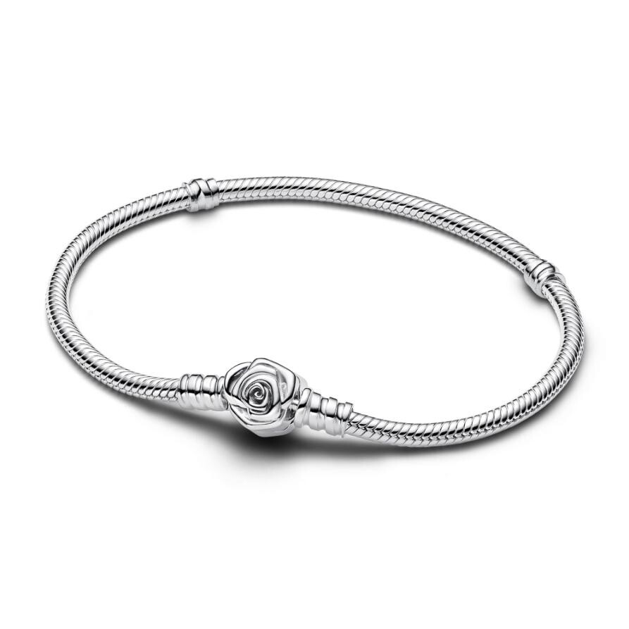 

Браслет Pandora Moments Rose in Bloom Clasp Snake Chain, стерлинговое серебро