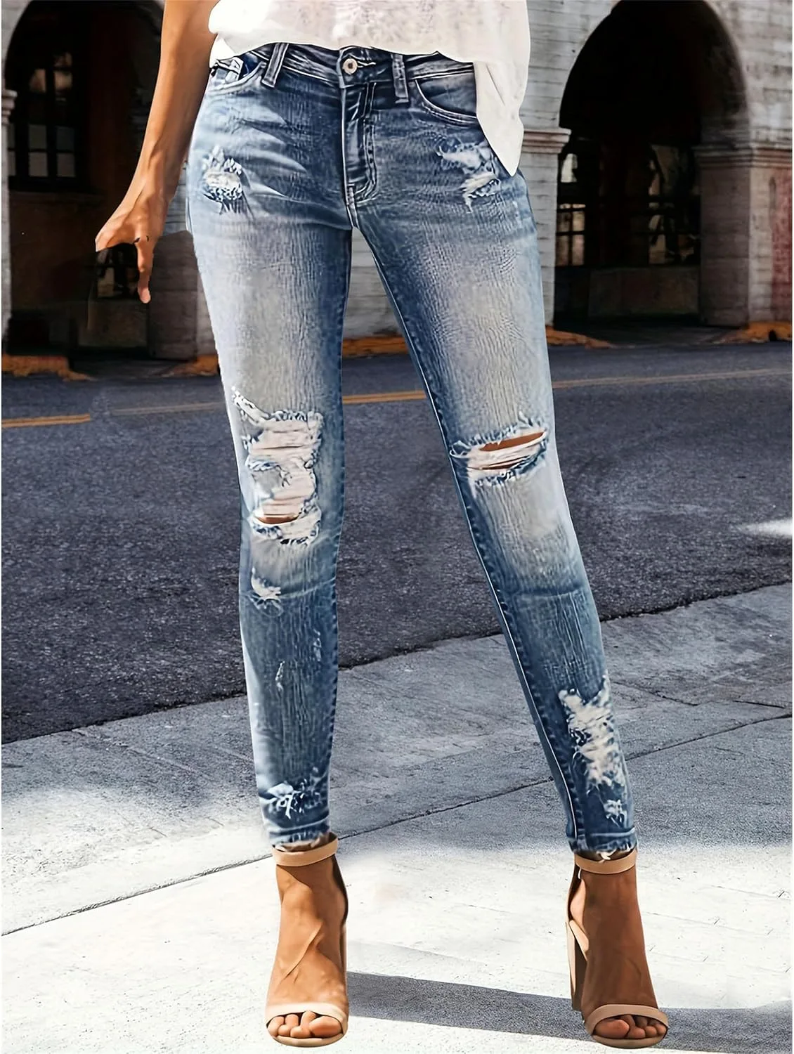 Женские джинсы с потертостями Skinny Ripped Stretchy — фото 2