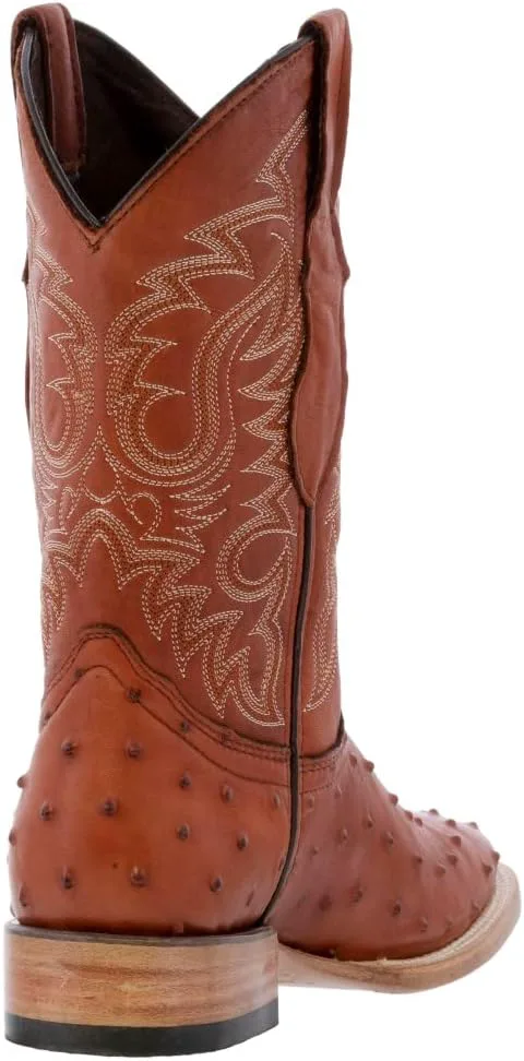 

Мужские ковбойские сапоги Texas Legacy из коньячной кожи с западным дизайном, принт из пера страуса, квадратный носок