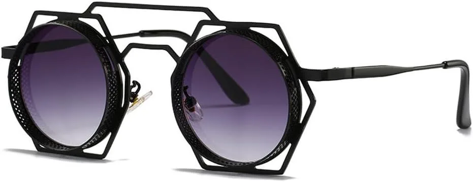 

Круглые солнцезащитные очки для женщин и мужчин с металлической сеткой, индивидуальные солнцезащитные очки, защитные очки от УФ-излучения UV400 HVTVTLA, Black-gray