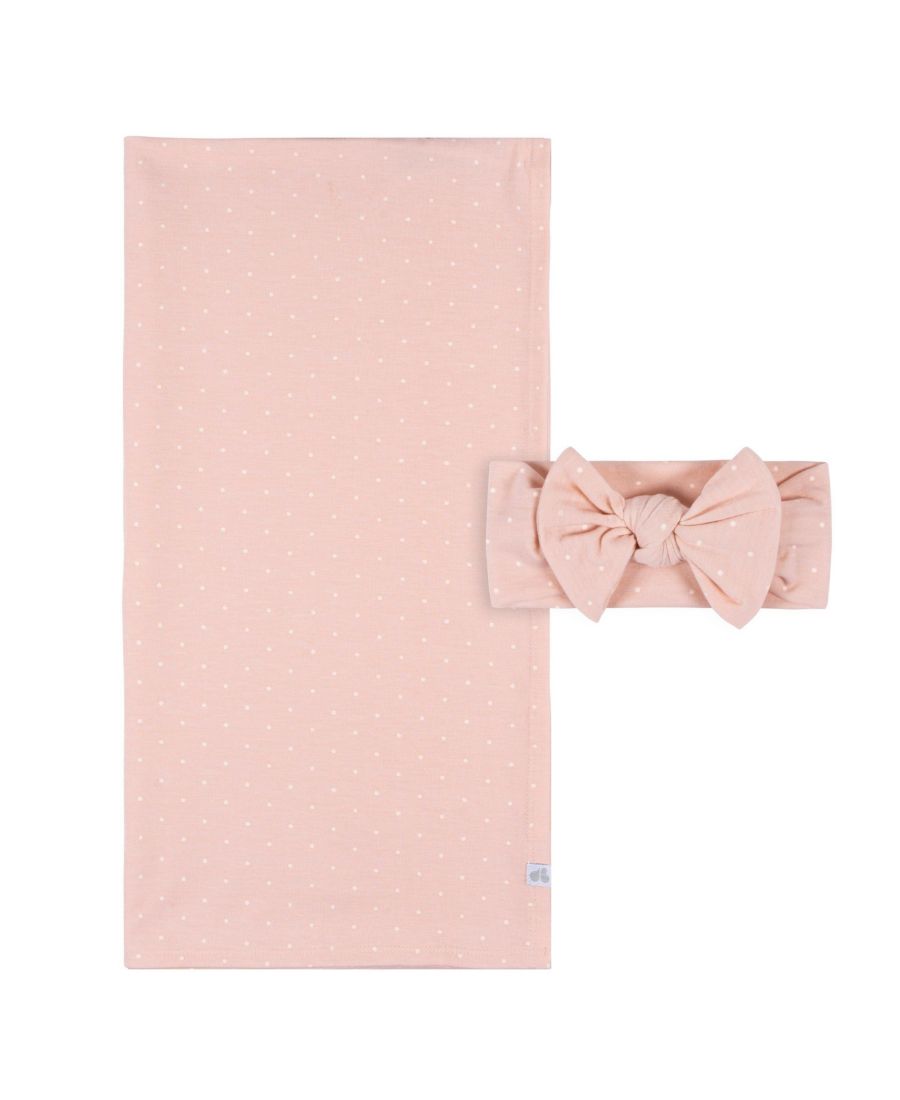 

Комплект из двух предметов для девочек: пеленка и повязка на голову, розовый цветочный принт, один размер Just Born, Pink dots