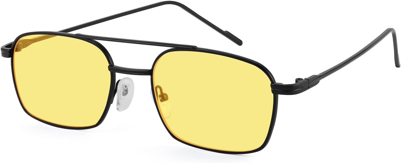 

FEISEDY Модные квадратные солнцезащитные очки-авиаторы для женщин и мужчин, стильные ретро-очки в металлической оправе, линзы конфетного цвета, артикул B1036, 006 Black Frame/Yellow Lens