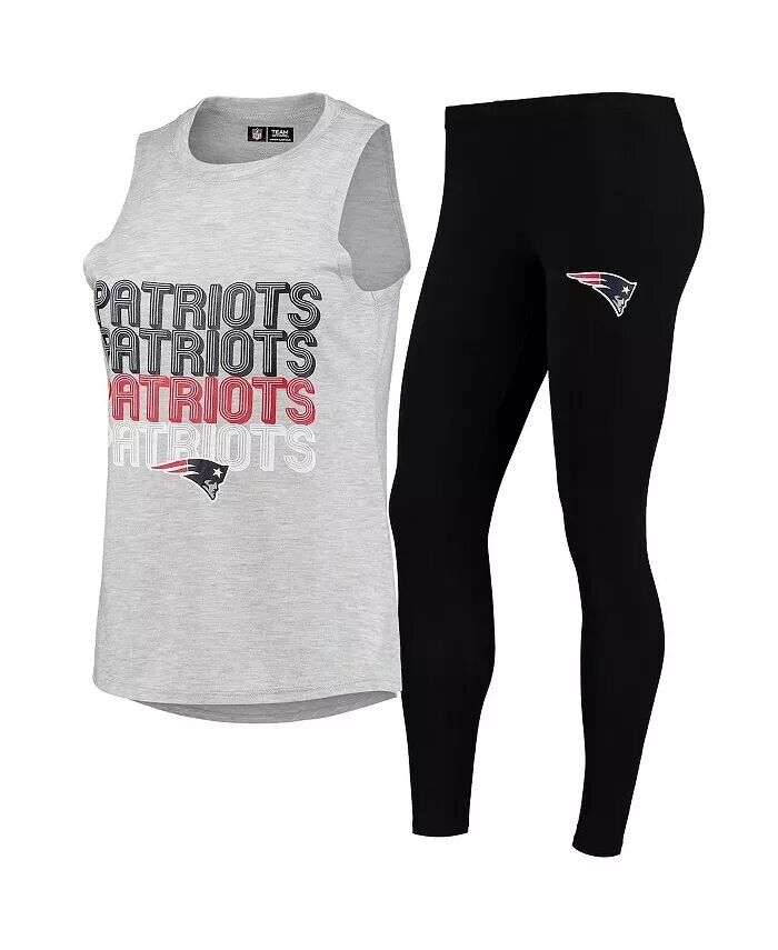 

Женский комплект для сна из топа на бретельках и леггинсов New England Patriots глубокого серо-черного цвета Concepts Sport