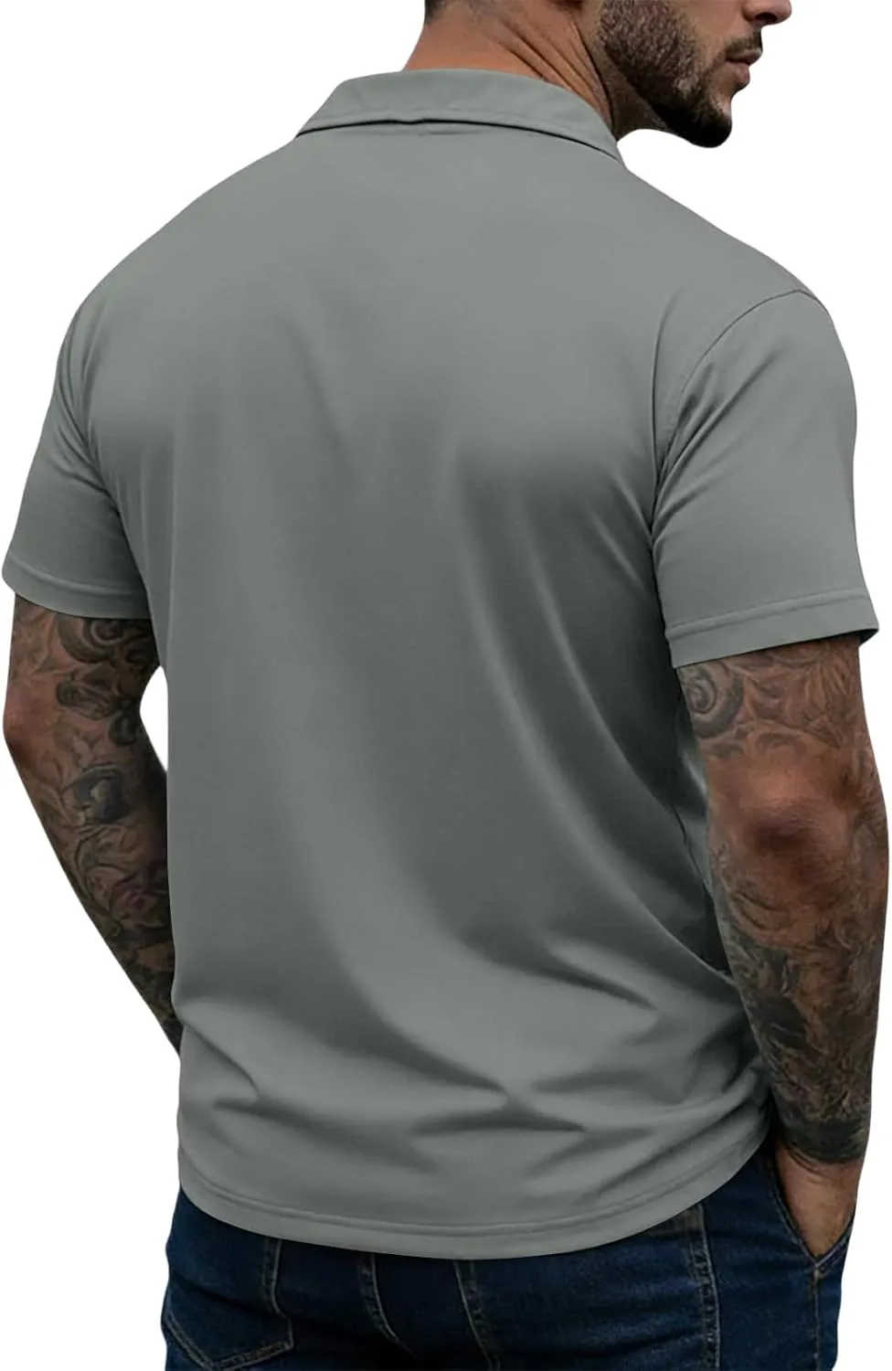 Мужская поло для гольфа с коротким рукавом и молнией на четверть, Slim Fit — фото 2
