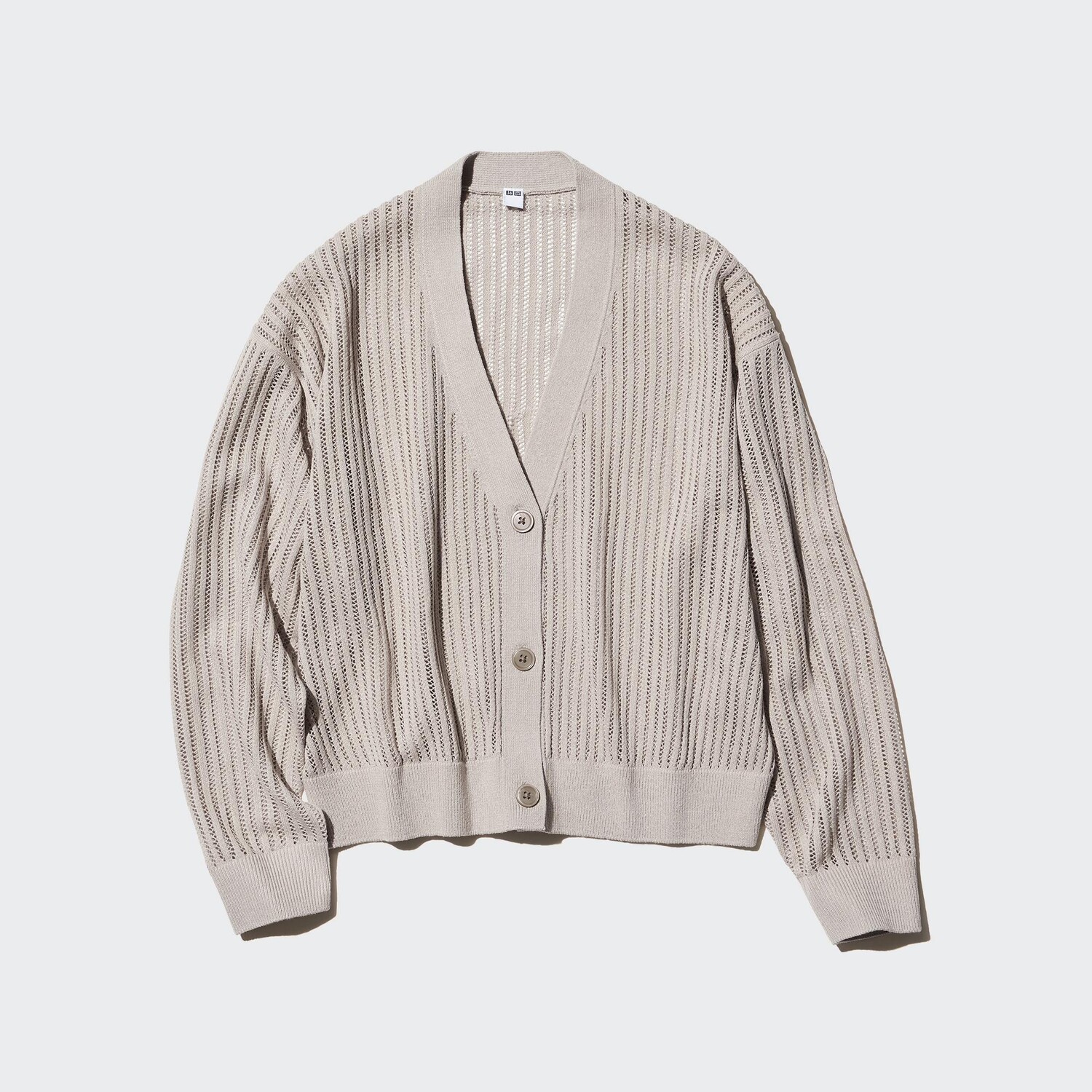 

Ажурный кардиган с V-образным вырезом Uniqlo, светло-серый