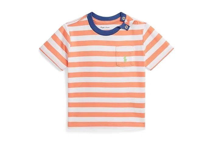 Футболка с полосками и карманом Polo Ralph Lauren Kids, Poppy/White