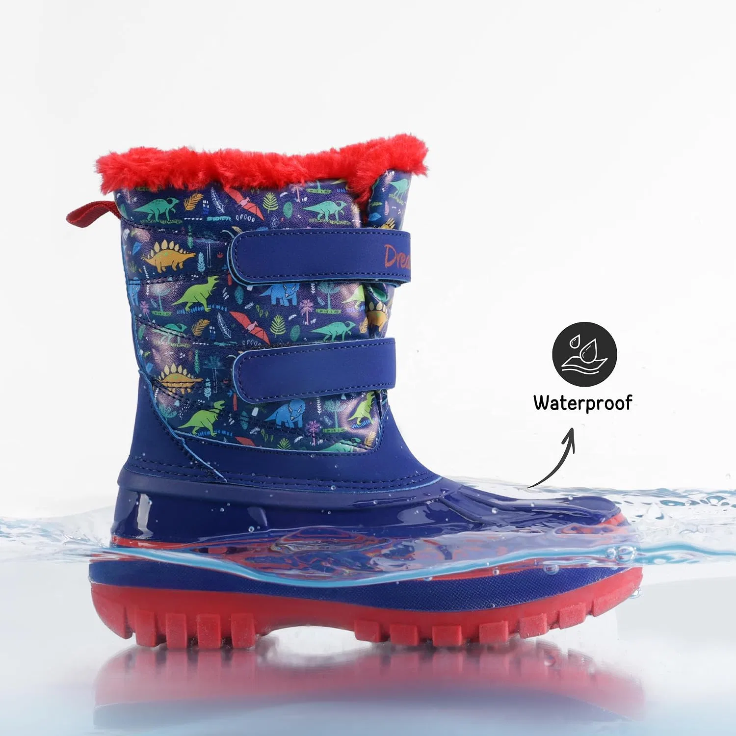 Детские зимние водонепроницаемые снежные ботинки DREAM PAIRS, Navy/Red — фото 2