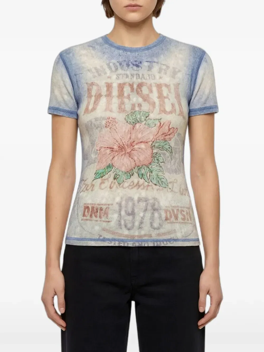 Футболка с цветочным принтом Diesel, бежевый