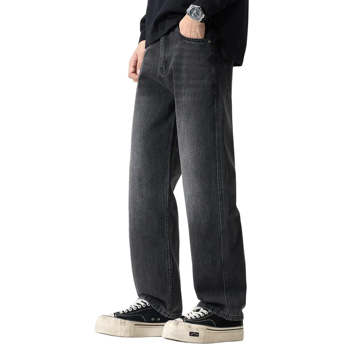 Детские джинсы свободного кроя с потертостями Tonlion, Black Gray