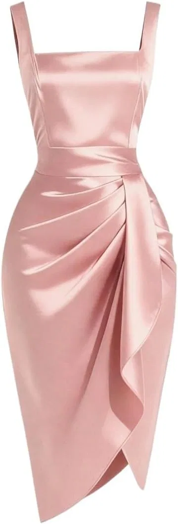 Женское летнее платье с квадратным вырезом асимметричным подолом, Pink — фото 3
