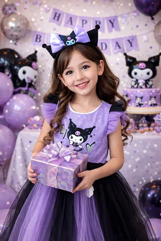 Детское платье для девочек с принтом Kuromi Crown Hn Sport, Purple — фото 3