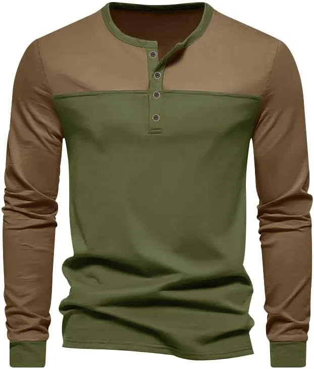 Мужская футболка с длинным рукавом Henley slim fit Generic, Green — фото 3