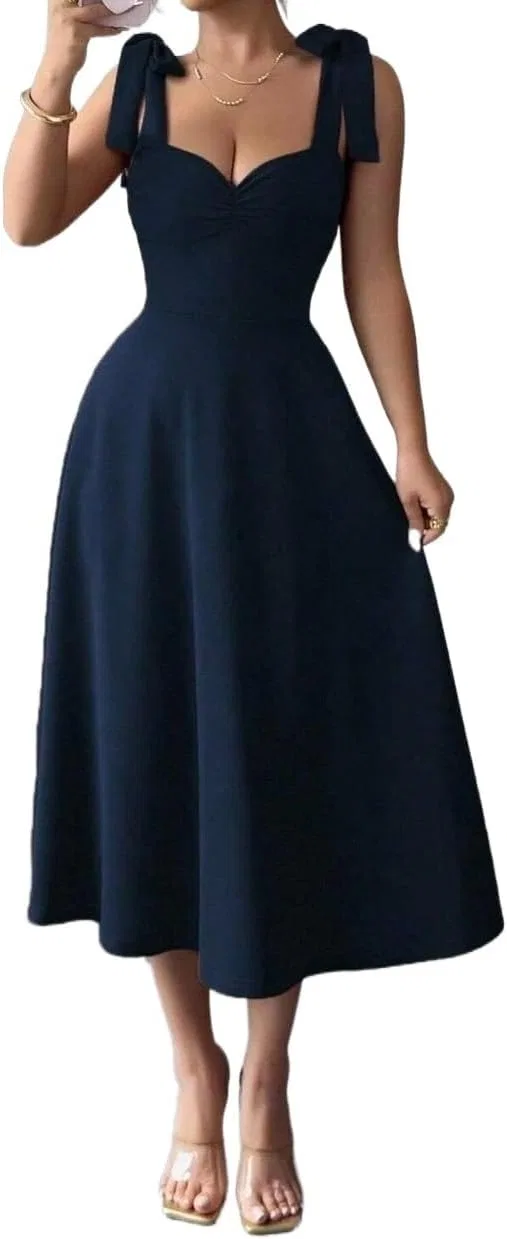 Женское коктейльное платье с бантом на талии, Navy Blue