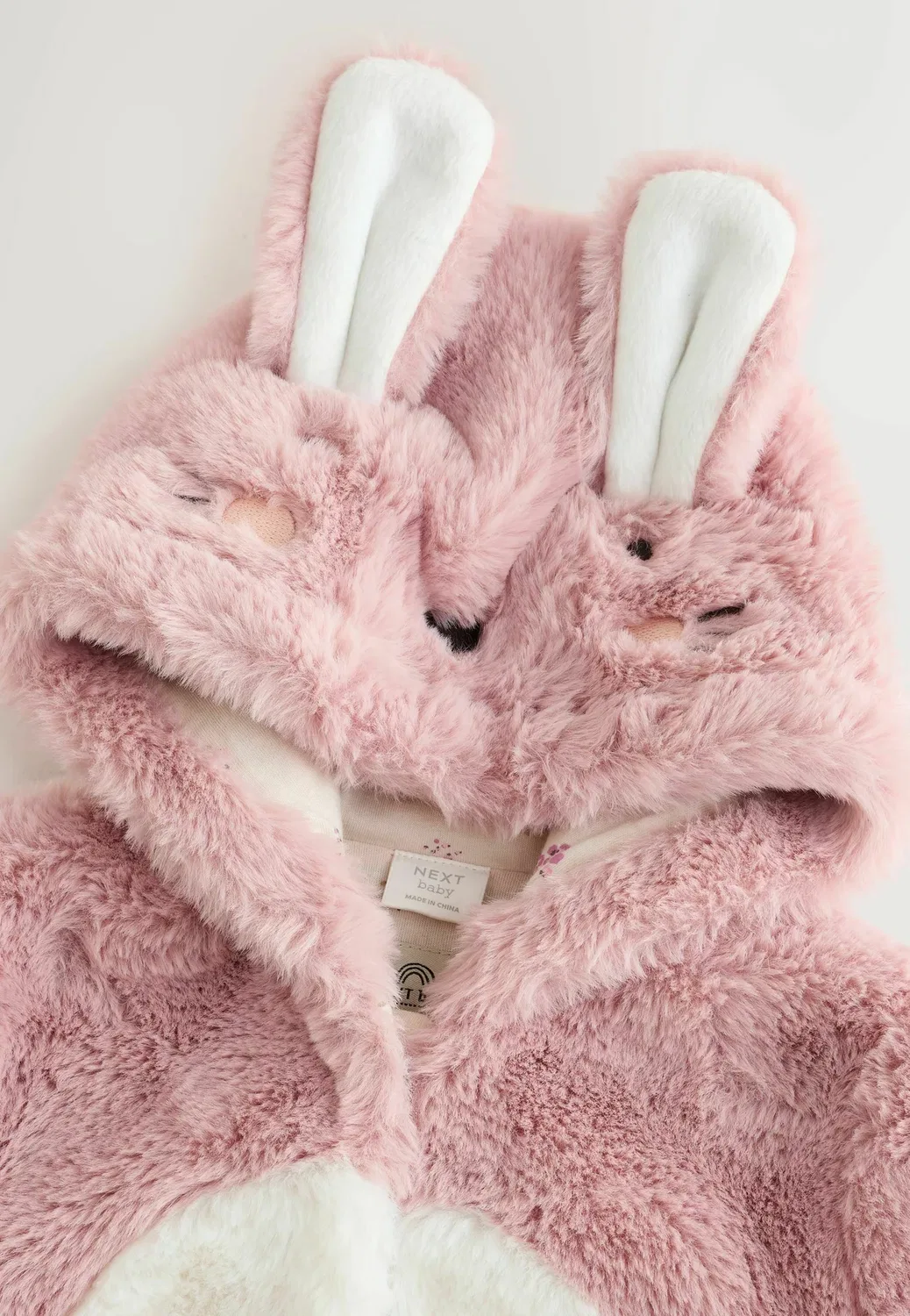 Детский комбинезон с капюшоном из искусственного меха Next, Pink Embroidered Bunny — фото 2