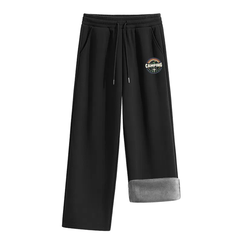 Детские утепленные прямые брюки на флисе Camping Starlight Pants Logo MINISO, Black