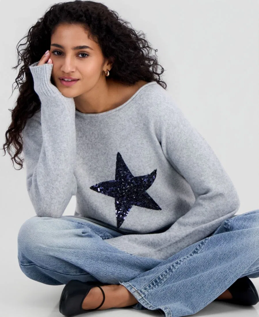 Свитер свободного кроя с блестящей звездой Just Polly, Heather Grey Star — фото 3