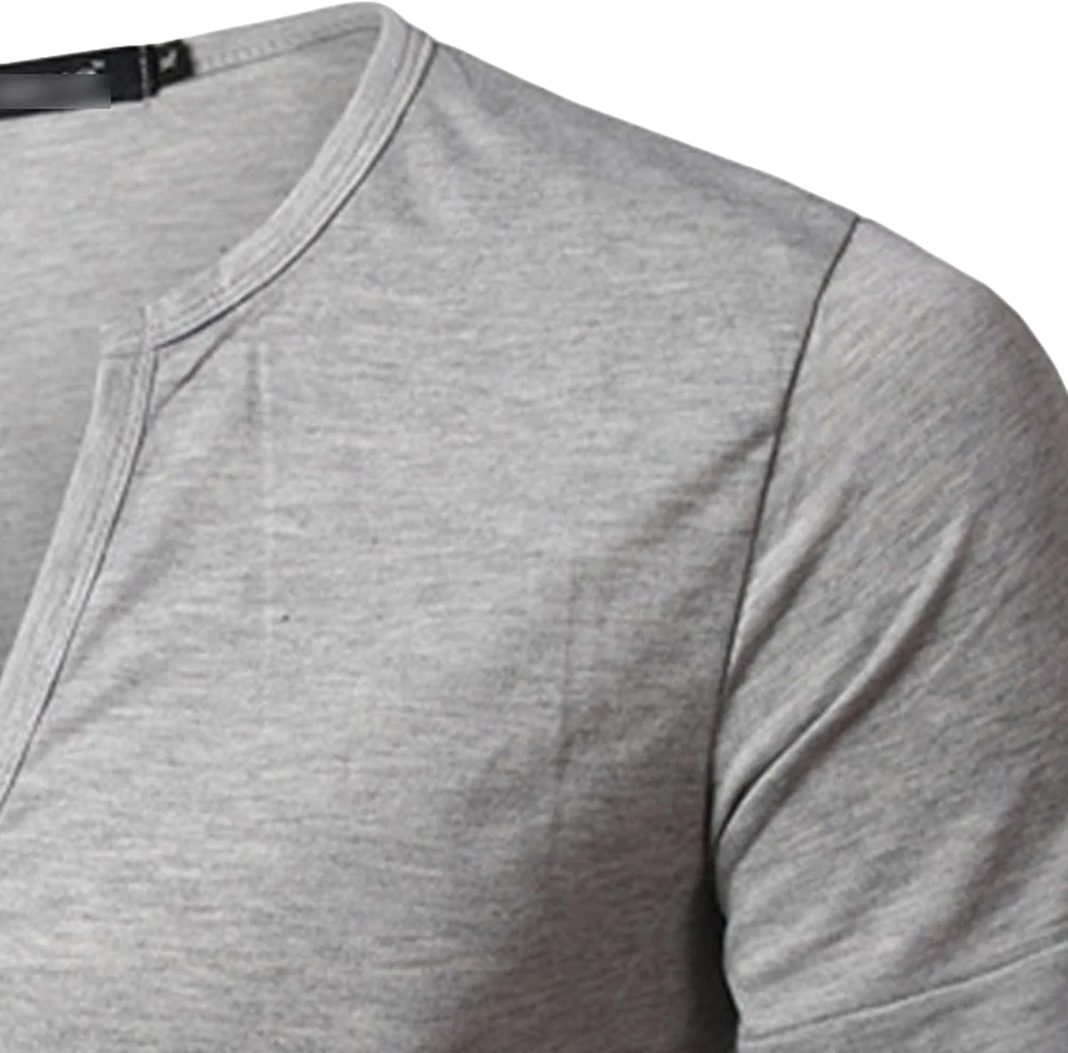 Мужская футболка с V-образным вырезом Henley из хлопка, Light Grey — фото 3