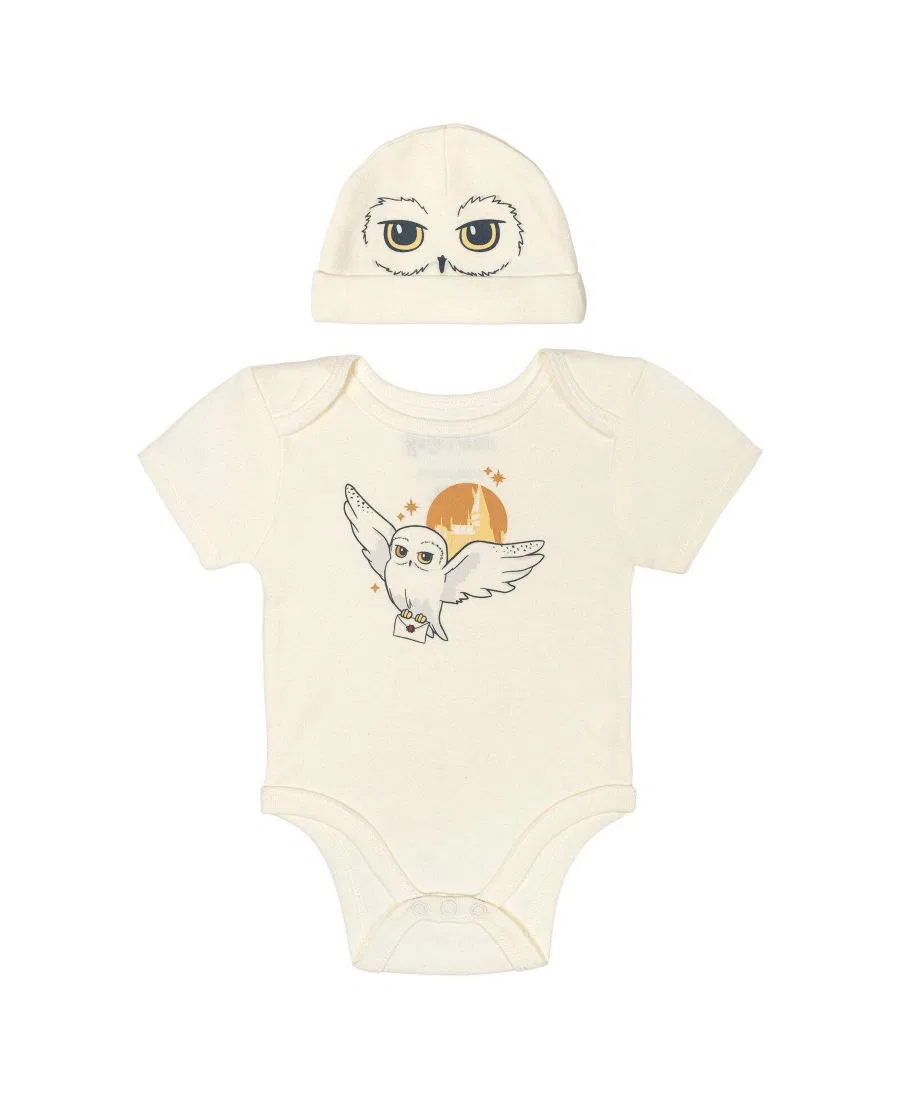 Комплект боди и шапки Harry Potter Hedwig, хлопковый, с принтом, Off White Hedwig