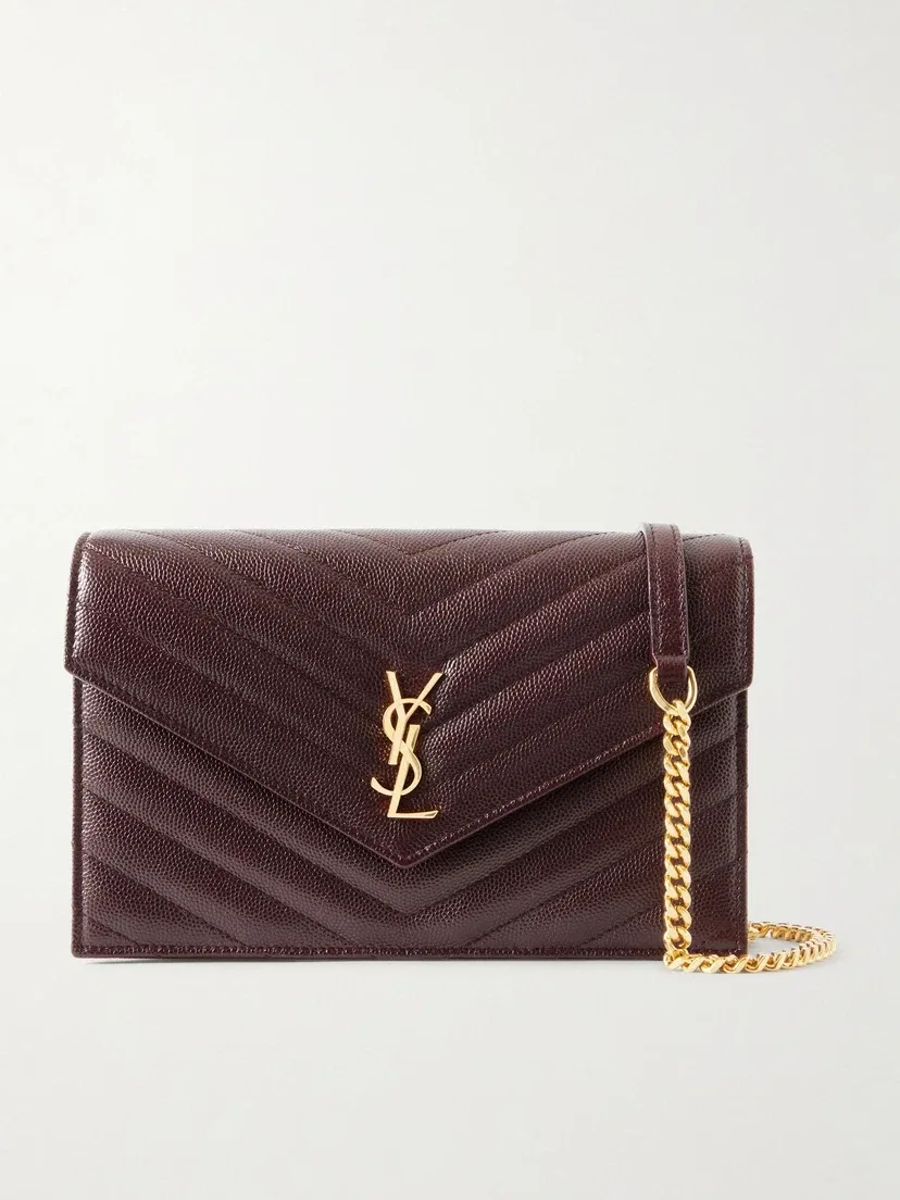 Мини-кошелек с цепочкой Cassandre Envelope из стеганой кожи SAINT LAURENT, бордовый