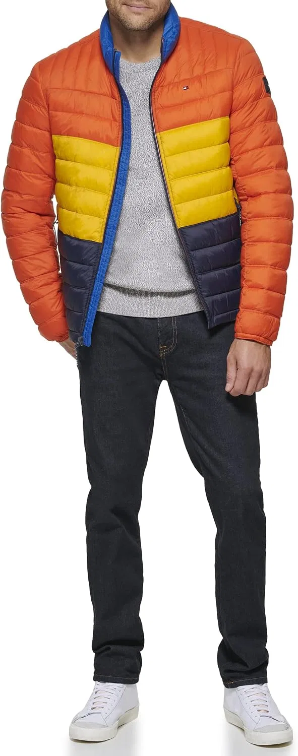 Мужская куртка-пуховик с эмблемой Tommy Hilfiger, Orange Yellow Midnight Colorblock — фото 2