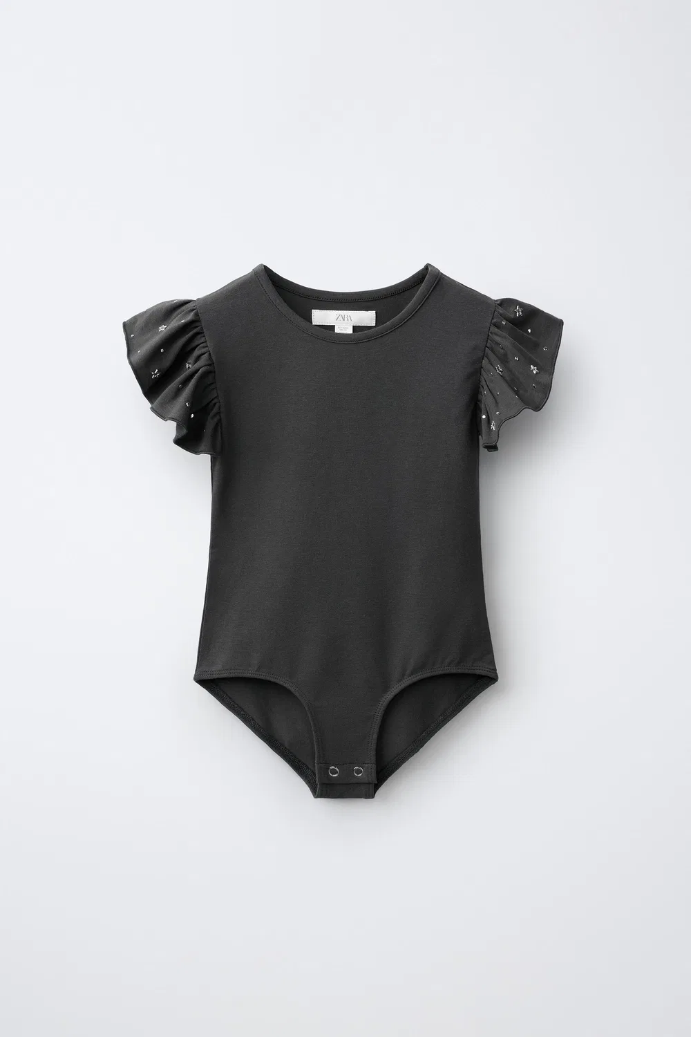Боди с рукавами, украшенными заклепками ZARA, Anthracite grey