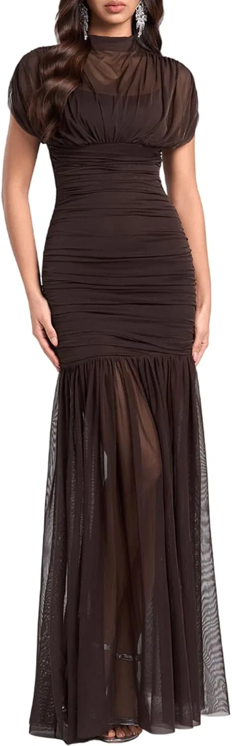 Женское элегантное формальное длинное платье Bodycon, Coffee