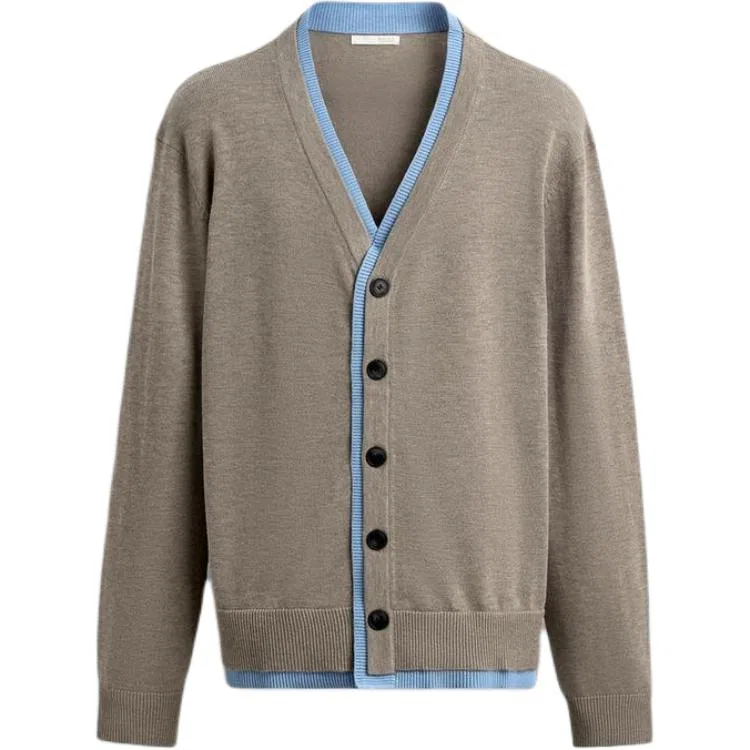 Мужской кардиган с V-образным вырезом, бежевый, ZARA, Beige