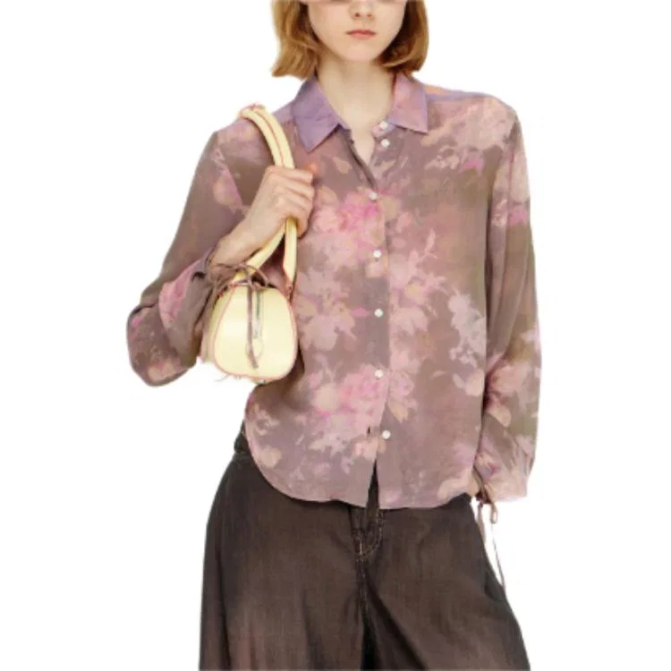 Женская рубашка с цветочным принтом DIESEL, Pink Purple Gradient Floral Print — фото 4