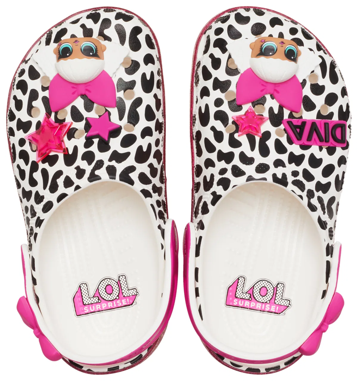 Детские клоги для девочек с вентиляционными отверстиями LOL Surprise Diva Classic Clogs Crocs, черный/белый/розовый — фото 3