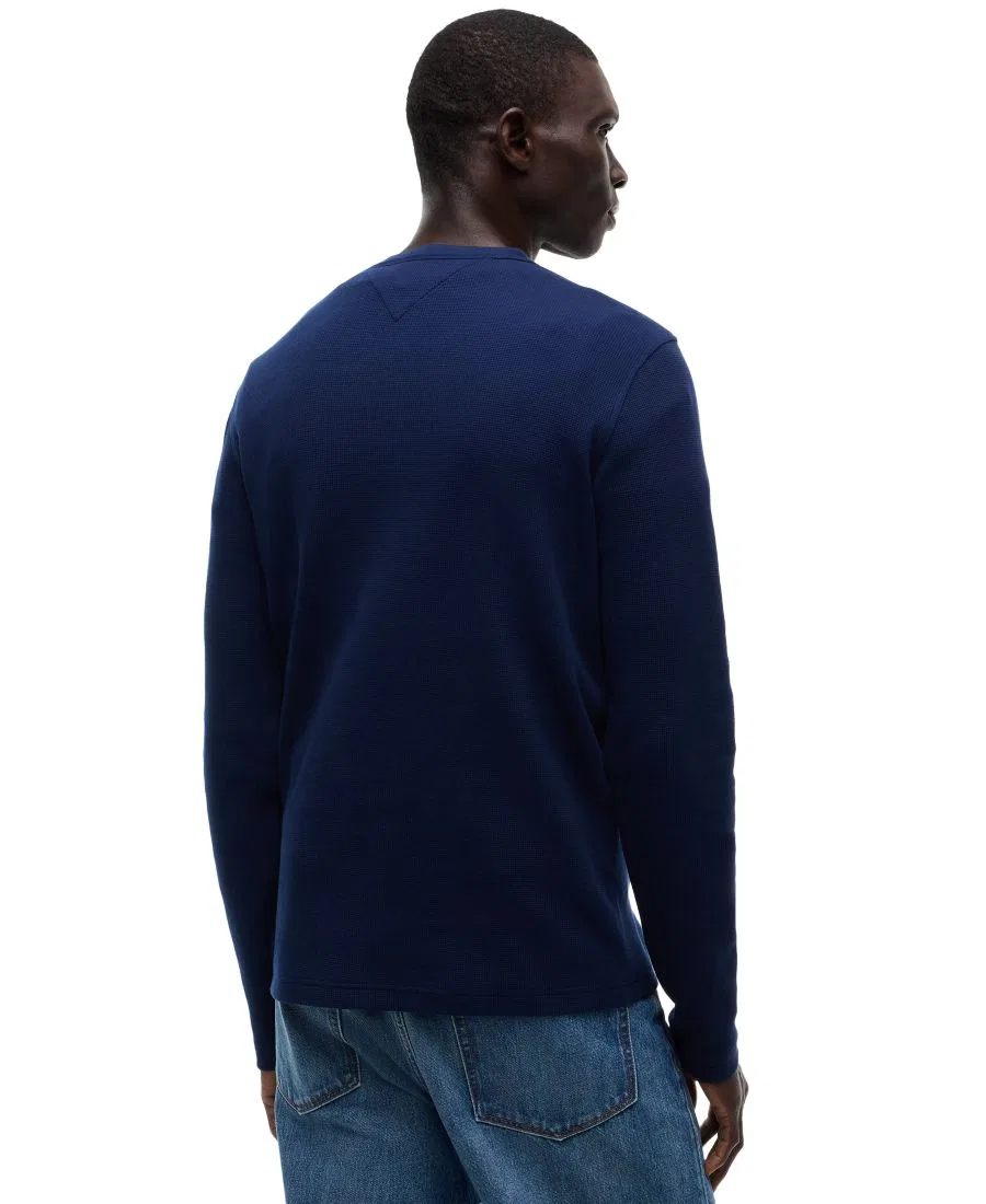 Лонгслив-поло с фактурным вафельным трикотажем Tommy Hilfiger, Carbon Navy — фото 4