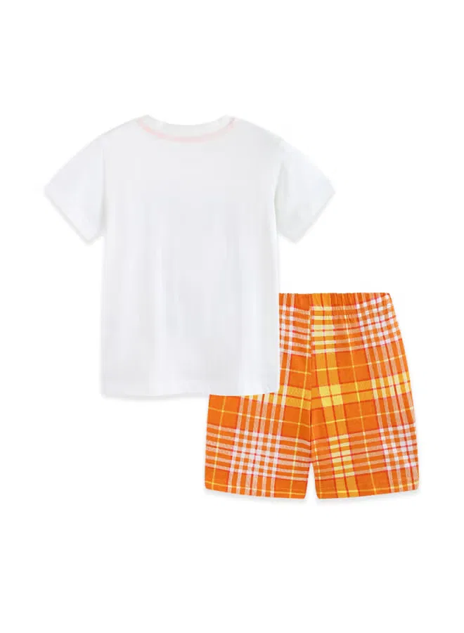 Комплект шорт в клетку с вышивкой краба, модель Summer new boys' plaid shorts set, Aosta Betty Store — фото 3