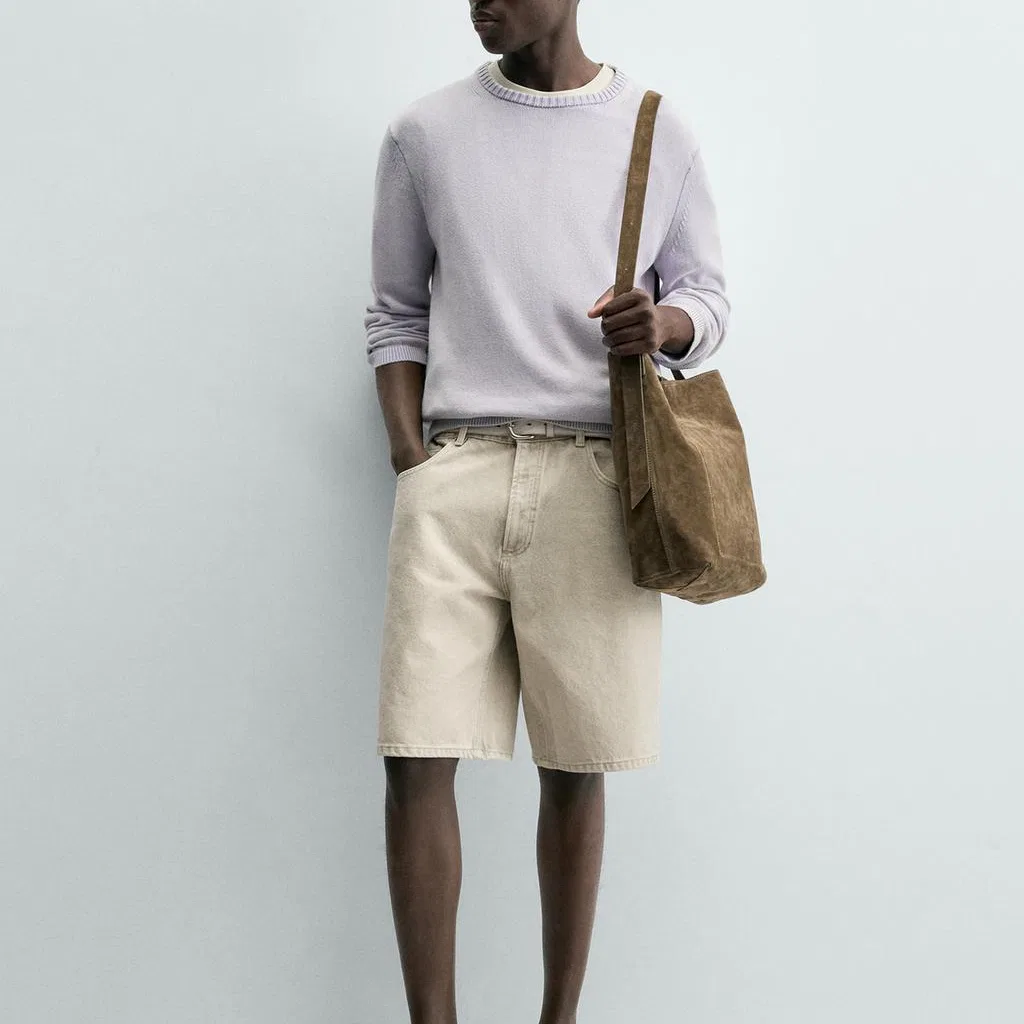 Мужской свитер с круглым вырезом Blue/Light Purple ZARA — фото 4