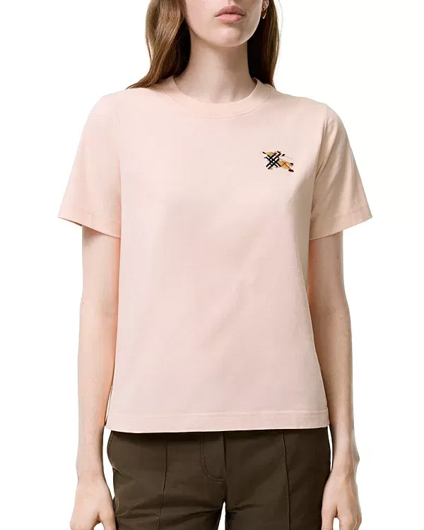Женская футболка с вышивкой Knight Check Cotton T-Shirt Burberry, Compact Pink