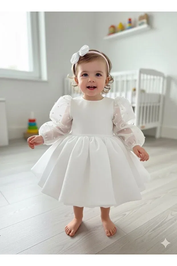 Детское платье для девочек с длинным рукавом Mirace Styl, White
