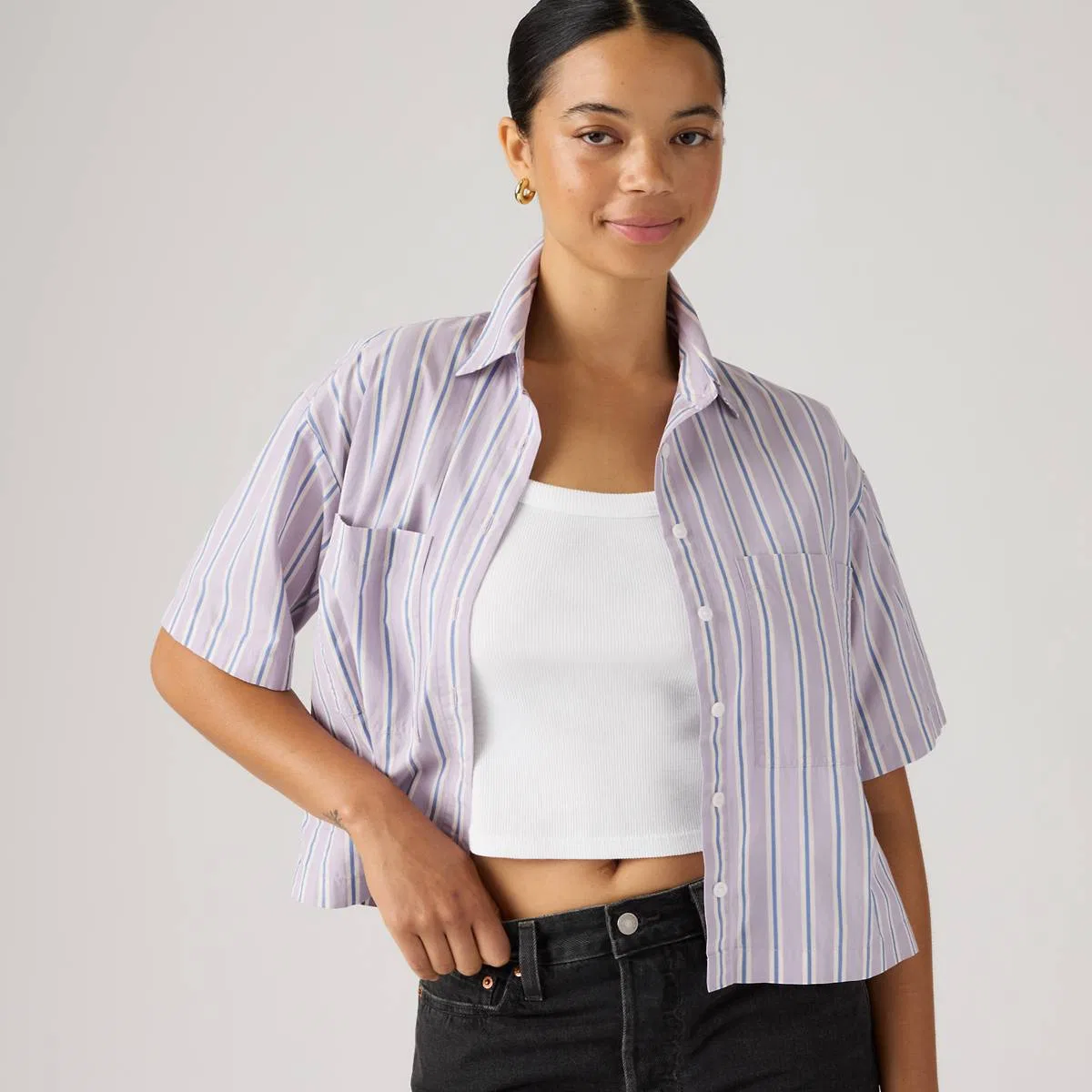 Укороченная рубашка с коротким рукавом и пуговицами Harlie Levi's, Costanza Stripe Wisteria - Multi-Color