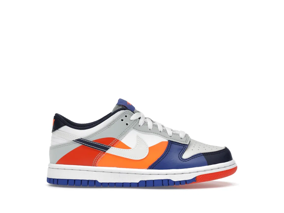 Детские кроссовки на шнуровке Nike Dunk Low SE, White/Light Silver/Midnight Navy