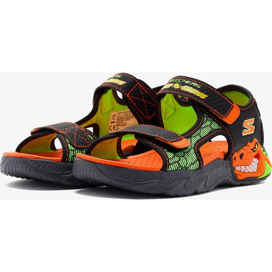 Сандалии с подсветкой для мальчиков с принтом акулы Skechers S-Lights Creature-Splash, Черный — фото 4