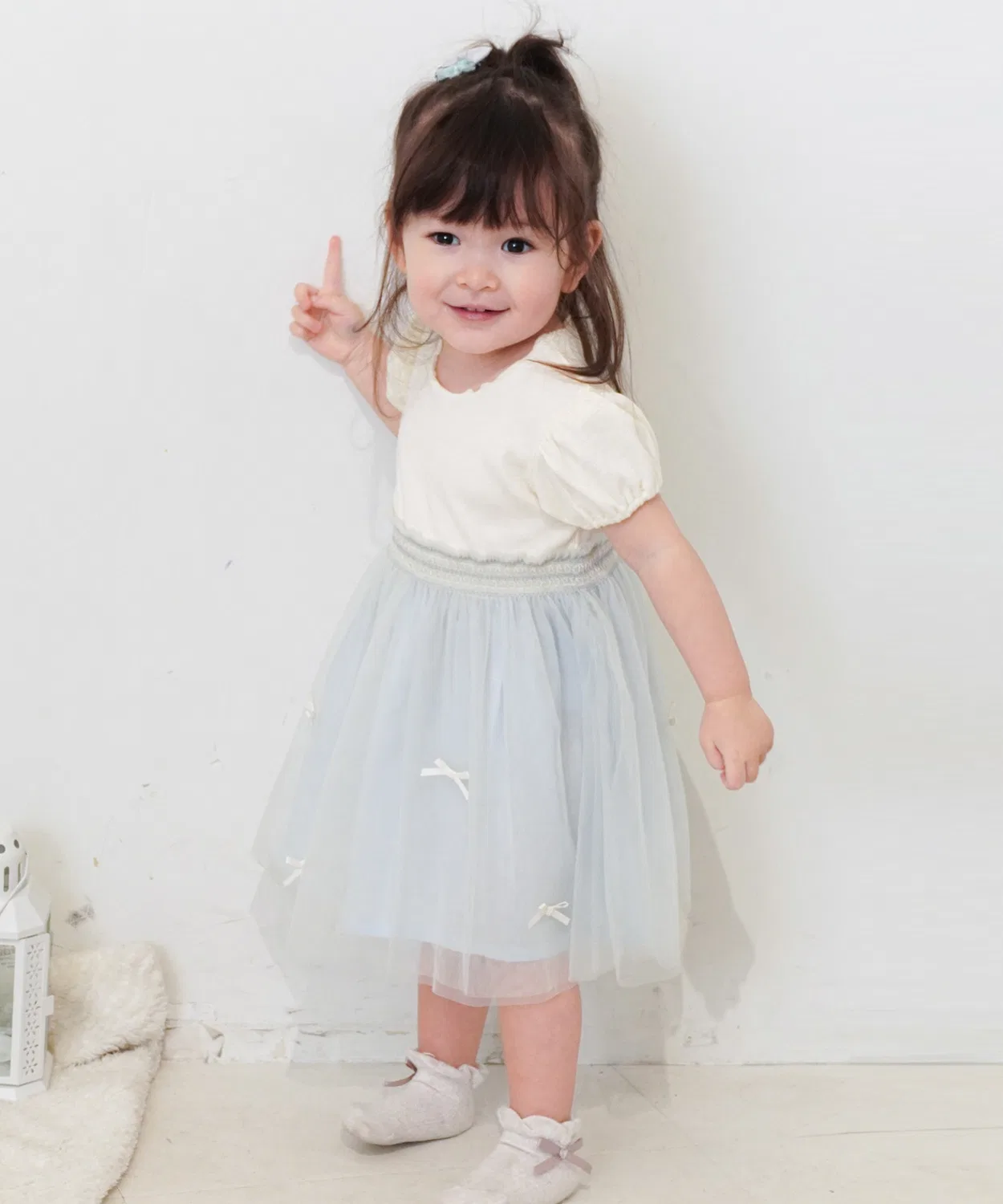 Детское платье для девочек с принтом Ribbon Smocking Embroidery DADWAY, Light Blue