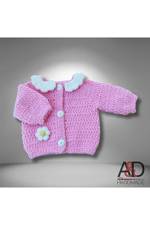 Детский кардиган для девочек бархатный A&D Handmade, Pink — фото 4
