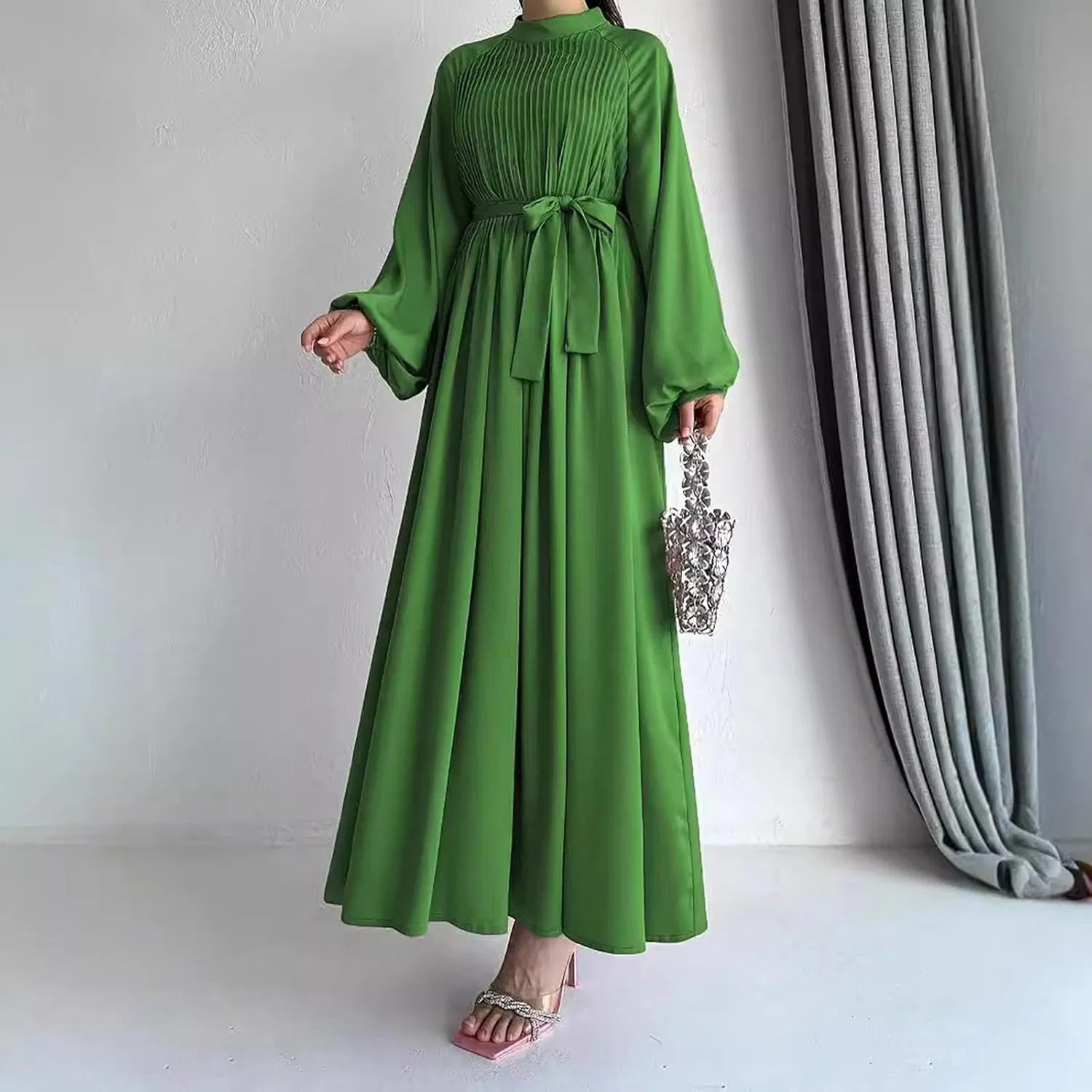 Женское длинное платье-кафтан Muslim Abaya, Green — фото 2