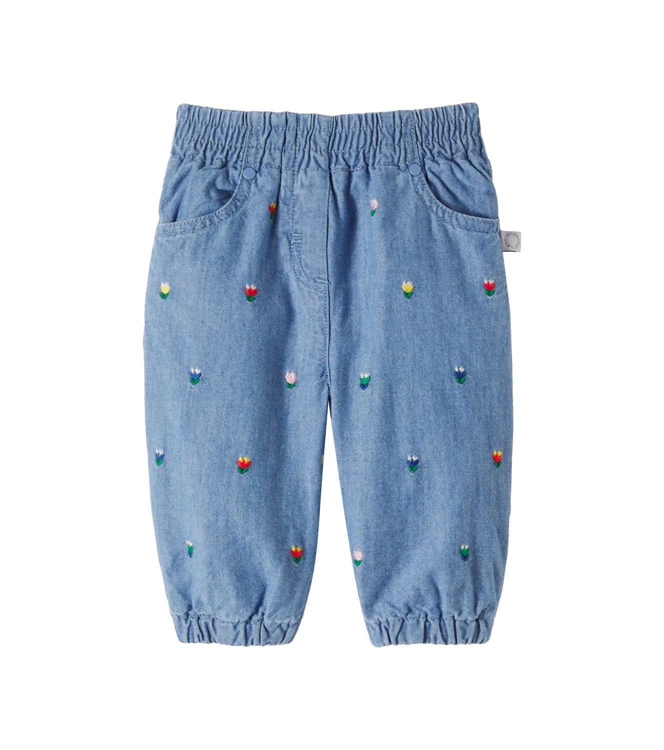Детские брюки из шамбре с вышивкой Stella Mccartney Kids, синий