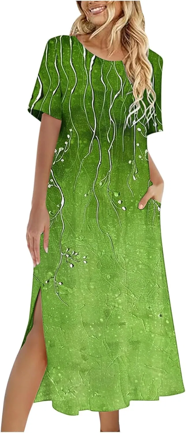 Женское свободное платье с принтом Casual, Green