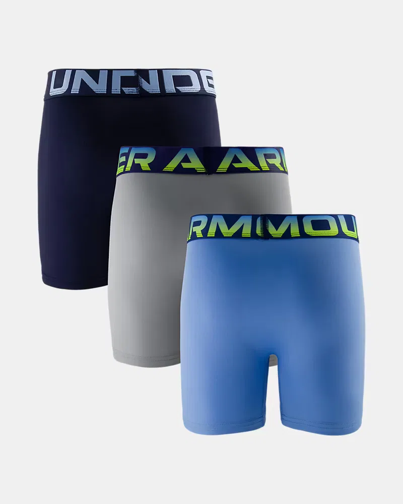 Трусы-боксеры детские 10 см быстросохнущие, 3 шт, UA Performance Tech UnderArmour, Blue Fog/Horizon Blue/High Vis Yellow — фото 3