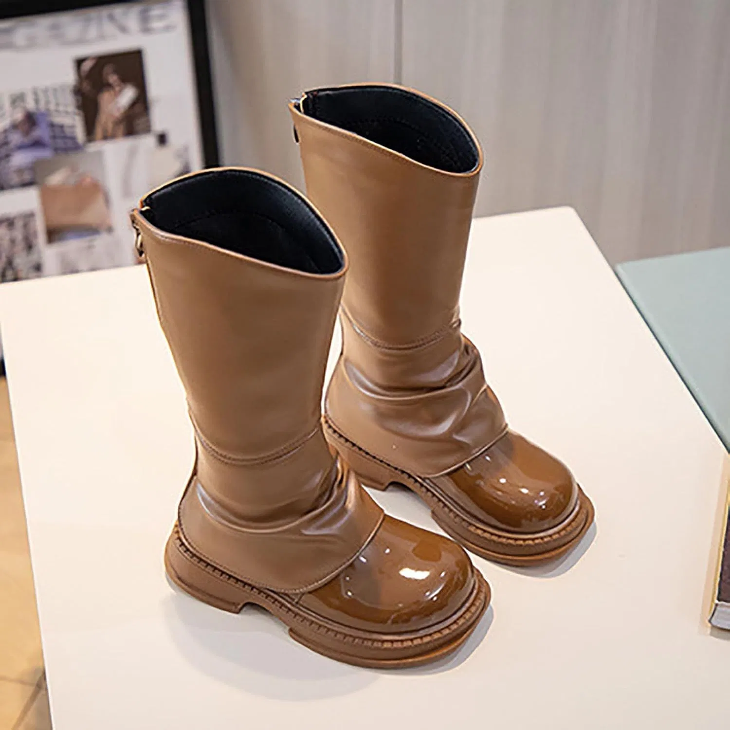 Детские сапоги для девочек с принтом, модель Girls Tall Mid Calf Riding Boots, Khaki — фото 4